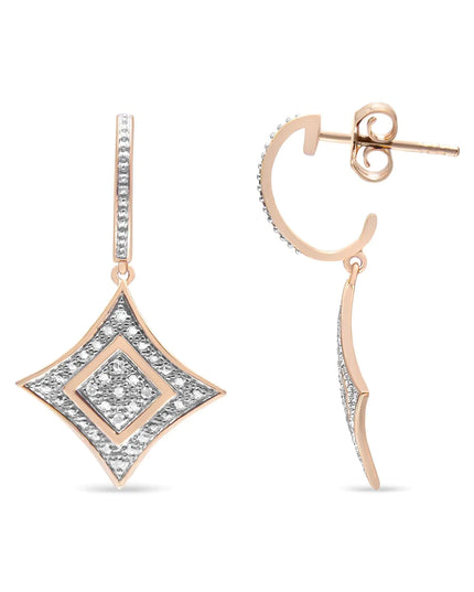 10K Rose Gold Plated Sterling Silver Round Cut Diamond Cushion Dangle Earrings (0.04 cttw, H-I Color, I2-I3 Clarity)