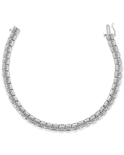 .925 Sterling Silver 2.0 Cttw Diamond 7" Round Miracle Plate Link Bracelet (I-J Color, I2-I3 Clarity)