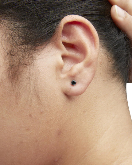 .925 Sterling Silver Black Diamond Solitaire Stud Earrings (Black Color, I2-I3 Clarity)