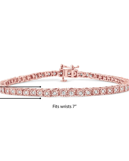 .925 Sterling Silver 1.0 Cttw Miracle-Set Diamond Round Faceted Bezel Tennis Bracelet (I-J Color, I3 Clarity)