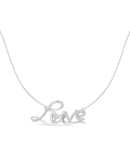 .925 Sterling Silver 1/4 Cttw Diamond Cursive "Love" 18" Pendant Necklace (H-I Color, I1-I2 Clarity)