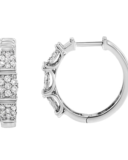 .925 Sterling Silver 1/2 Cttw Lab Grown Round Diamond Floral Cluster Hoop Earrings (F-G Color, SI1-SI2 Clarity)
