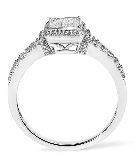 .925 Sterling Silver 1/4 Cttw Princess-cut Diamond Composite Ring with Beaded Halo (H-I Color, SI1-SI2 Clarity)