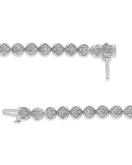 .925 Sterling Silver 1.0 Cttw Diamond Miracle-Plate Open Quatrefoil Flower Circle-Link 7" Tennis Bracelet (I-J color, I3 clarity)
