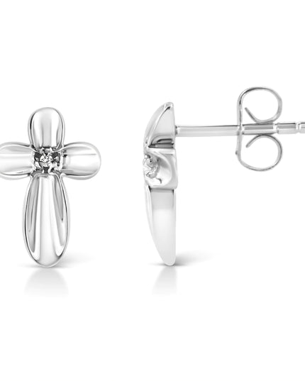 .925 Sterling Silver Prong Set Diamond Accent Floral Cross Stud Earring (I-J Color, I1-I2 Clarity)