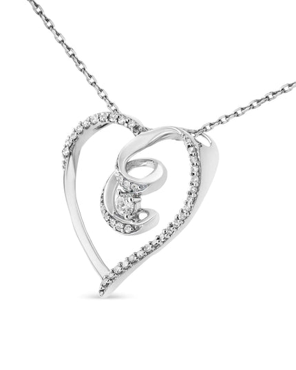 .925 Sterling Silver 1/4 Cttw Brilliant-Cut Diamond Open Heart Twisted Awareness Ribbon 18" Pendant Necklace (H-I Color, I1-I2 Clarity)