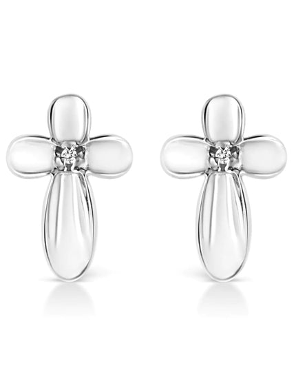 .925 Sterling Silver Prong Set Diamond Accent Floral Cross Stud Earring (I-J Color, I1-I2 Clarity)