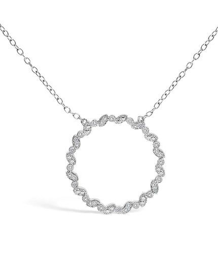 .925 Sterling Silver 1/7 Cttw Lab Grown Diamond Beaded Love Circle Pendant Necklace - Size 18 Inches