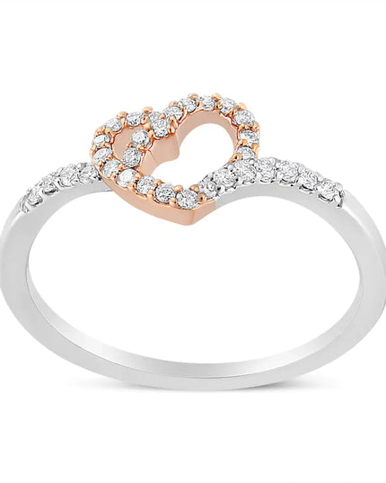 14K Rose Gold Plated and White .925 Sterling Silver 1/5 Cttw Round-Cut Diamond Open Heart Promise Ring (I-J Color, I2-I3 Clarity)