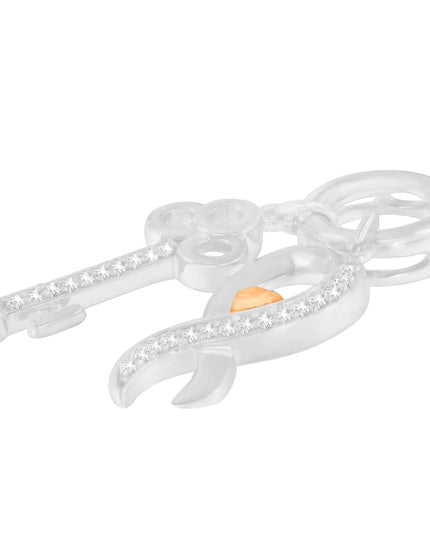 Two Tone .925 Sterling Silver 1/6 cttw Diamond Symbol Key Pendant Necklace (H-I, I1-I2)
