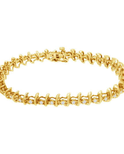 10KT Yellow Gold Plated .925 Sterling Silver 1 cttw Prong-Set Diamond Link Bracelet (J-K, I1-I2) - 7.5"