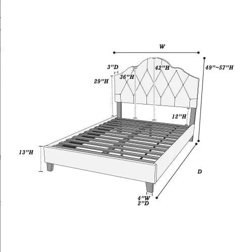 1pc Queen Size Upholstered Bed – Adjustable Headboard, Light Brown Tufted Polyfiber, Wooden Frame