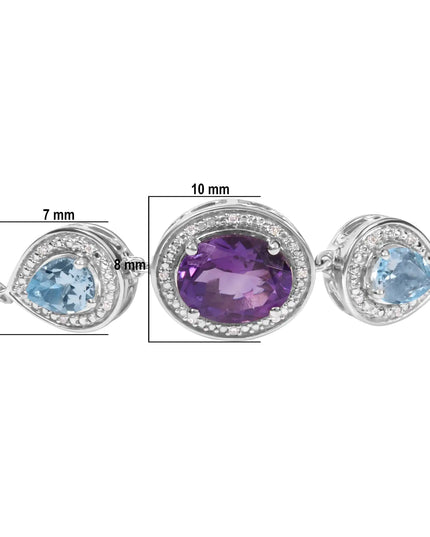 .925 Sterling Silver Oval Amethyst and Pear Blue Topaz with Diamond Accent Lariat 4”-10” Adjustable Bolo Bracelet (H-I Color, SI1-SI2 Clarity)