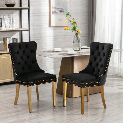 Contemporary Velvet Dining Chair, Gold Legs