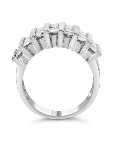 .925 Sterling Silver 1.0 Cttw Baguette Cut Diamond Vertical Channel Fluted Multi-Row Unisex Fashion Wedding Ring (H-I Color, I1-I2 Clarity)