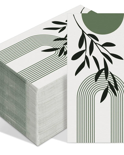 Tinlade Disposable Guest Towels – 100 Pcs Green Boho Paper Hand Napkins for Bathroom, Kitchen, Party, Wedding, and Dinner Events