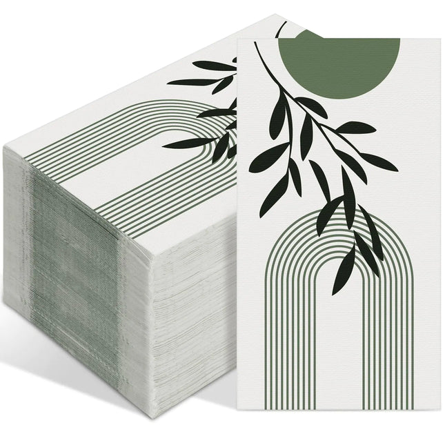 Tinlade Disposable Guest Towels – 100 Pcs Green Boho Paper Hand Napkins for Bathroom, Kitchen, Party, Wedding, and Dinner Events