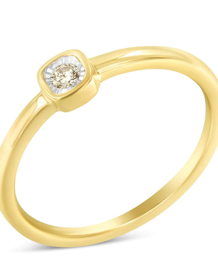 14K Yellow Gold Plated .925 Sterling Silver 1/20 Carat Diamond Square Cushion-Shaped Miracle Set Petite Fashion Promise Ring (J-K Color, I1-I2 Clarity)