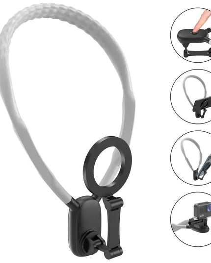 Magnetic Neck Mount for Phones, Neck Cell Phone Holder Pov/Vlog Selfie Mount Hand Free Phone Neck Holder Chest Stand Strap Video Recording for Iphone 16 15 14 13 12 Series Android Phones,Action Camera Accessories Smartphone