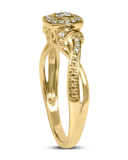 14K Yellow Gold Plated .925 Sterling Silver 1/10 Cttw Round-Cut Diamond Composite Halo Engagement Ring