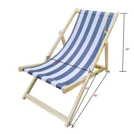 Wood Sling Chair Blue Stripe Dark Blue Folding Chaise Lounge