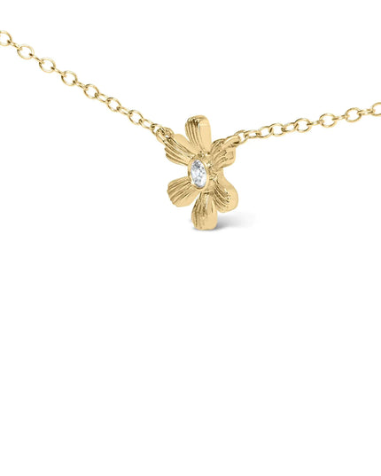 10K Yellow Gold 1/8 Cttw Diamond Floral Station Chain Necklace (I-J Color, I1-I2 Clarity)
