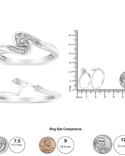 .925 Sterling Silver 1/10 Cttw Diamond Swirl and Bypass Bridal Set Ring and Band (I-J Color, I3 Clarity)