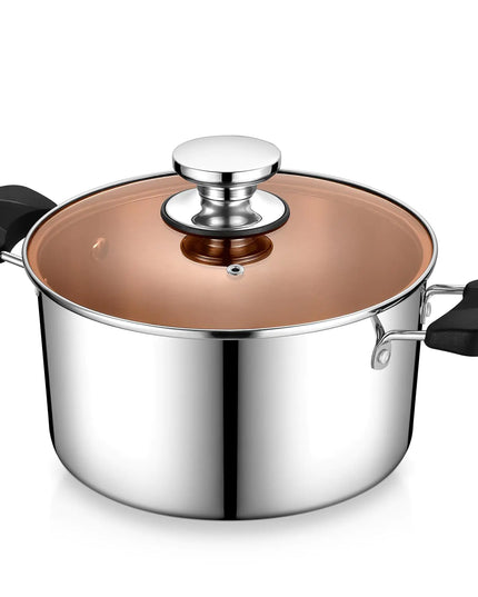 5 Qt Stainless Steel Pot with Lid P&P CHEF 3-Ply Stock Pot for Cooking Pasta & Stewing Soup Fits Multi Stoves Heat-proof Handle & Clear Lid Heavy Duty & Dishwasher Safe