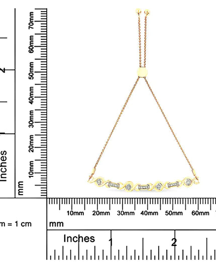 .925 Sterling Silver Channel Set Diamond Accent Twist 4”-10” Adjustable Bolo Bracelet (I-J Color, I3 Clarity)