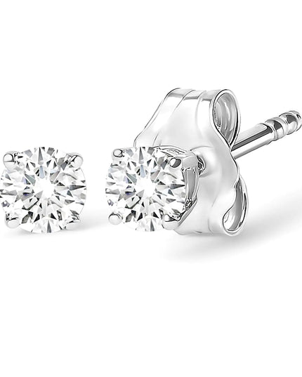 14K White Gold 1/3 Cttw Round Brilliant-Cut Near Colorless Diamond Classic 4-Prong Stud Earrings (J-K Color, I1-I2 Clarity)