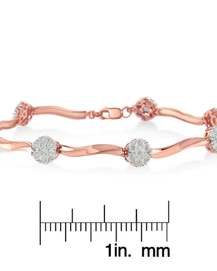 .925 10k Rose Gold Over Sterling Silver 1.0 cttw Diamond Floral Link Bracelet (I-J Color,I3 Clarity)