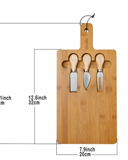 Bamboo Cheese Board Set - 12x8 Inch Charcuterie Tray With Magnetic Cutlery Storage
