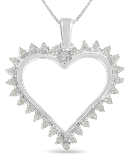 .925 Sterling Silver 1/4 cttw 3-Prong Diamond Open Heart 18" Pendant Necklace (I-J Color, I3 Clarity)