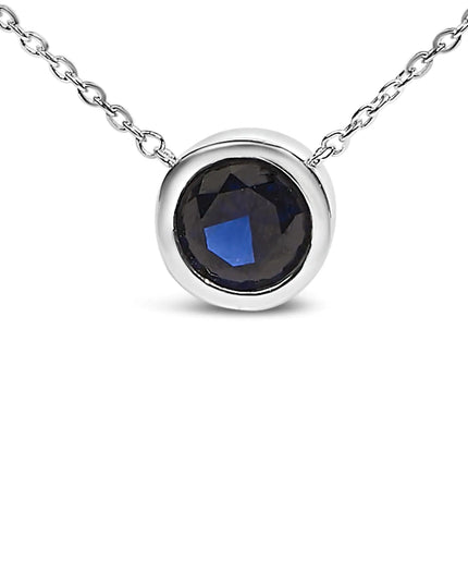 .925 Sterling Silver 7MM Bezel Set Created Purple Amethyst Pendant Necklace - 18" Inches