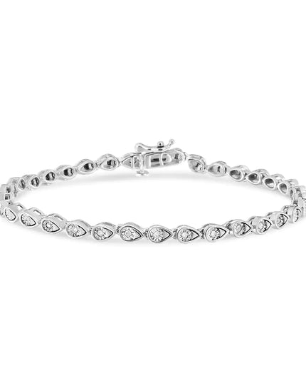 .925 Sterling Silver 1/10 Cttw Round-Cut Diamond Pear Link 7.25" Bracelet (I-J Color, I2-I3 Clarity)