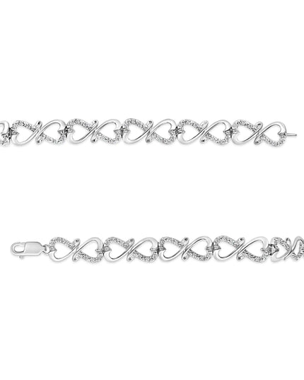.925 Sterling Silver 1/3 Cttw Round-Cut Diamond Double Heart Infinity Link 7.25" Bracelet (H-I Color, I3 Clarity)