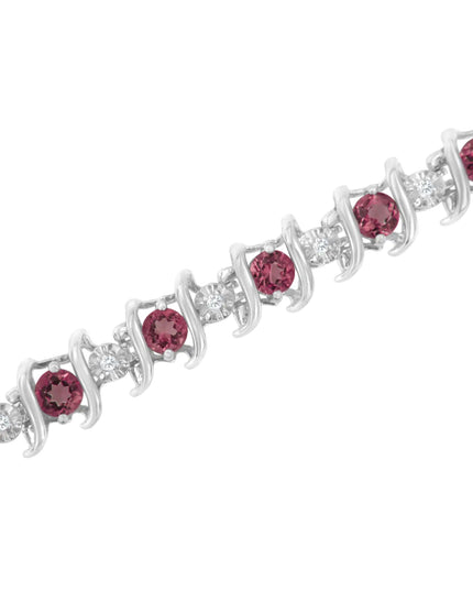 .925 Sterling Silver Lab-Grown Birthstone and 1/6 Cttw Round Diamond Tennis Bracelet (H-I Color, I1-I2 Clarity)