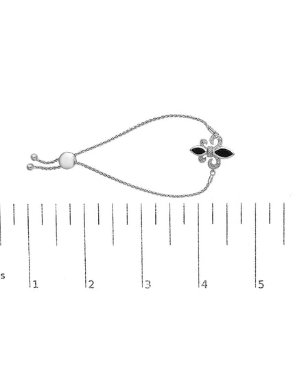 .925 Sterling Silver Marquise Black Onyx and Diamond Accent Lariat 4”-10” Fleur De Lis Adjustable Bolo Bracelet (I-J Color, I1-I2 Clarity)