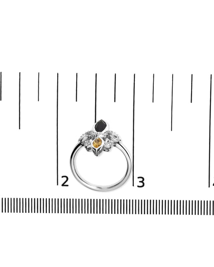 .925 Sterling Silver Black Onyx and Yellow Citrine Marquise and Diamond Accent Fleur De Lis Ring (H-I Color, SI1-SI2 Clarity)