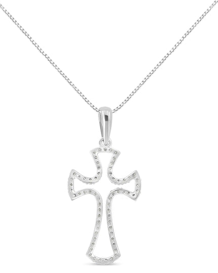 .925 Sterling Silver 1/3 Cttw Diamond Framed Open Cross 18" Pendant Necklace (J-K Color, I2-I3 Clarity)