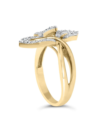 18K Yellow Gold Plated .925 Sterling Silver 1/2 Cttw Baguette and Round Diamond Bypass Triple Leaf Ring (I-J Color, I1-I2 Clarity)