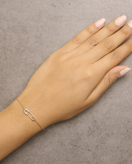 10K Yellow Gold 1/10 Cttw Diamond Paperclip Charm Adjustable Link Bracelet  (J-J Color, I1-I2 Clarity) - 7.25 Inch