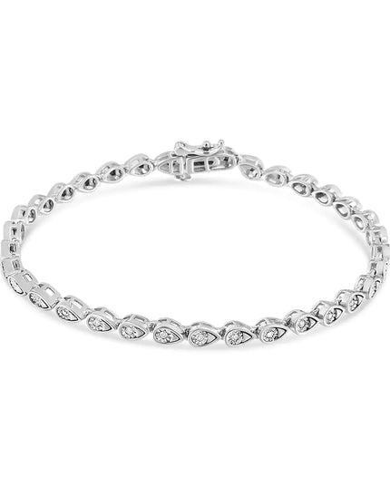 .925 Sterling Silver 1/10 Cttw Round-Cut Diamond Pear Link 7.25" Bracelet (I-J Color, I2-I3 Clarity)