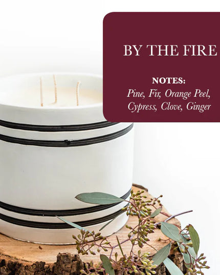 White with Black Stripe Cement Soy Candle - By The Fire