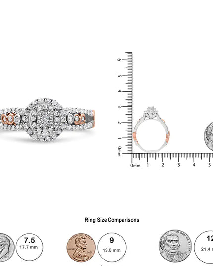 14K Rose Gold Plated .925 Sterling Silver 1/2 Cttw Round Diamond Double Frame Cross-Over Split Shank Engagement Ring (I-J Color, I2-I3 Clarity)