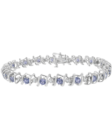 .925 Sterling Silver Lab-Grown Birthstone and 1/6 Cttw Round Diamond Tennis Bracelet (H-I Color, I1-I2 Clarity)