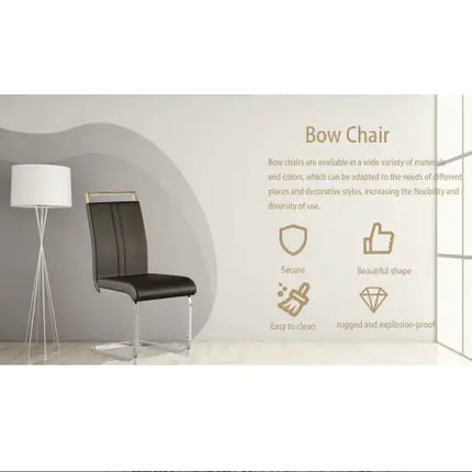 Set of 2 Modern Faux Leather Dining Chairs – High Back Upholstered Side Chairs with C-Shaped Metal Legs for Dining Room, Kitchen, or Office