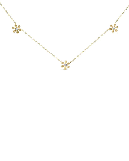 10K Yellow Gold 1/8 Cttw Diamond Floral Station Chain Necklace (I-J Color, I1-I2 Clarity)