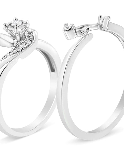 .925 Sterling Silver 1/10 Cttw Diamond Swirl and Bypass Bridal Set Ring and Band (I-J Color, I3 Clarity)