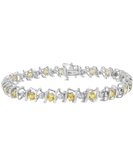 .925 Sterling Silver Lab-Grown Birthstone and 1/6 Cttw Round Diamond Tennis Bracelet (H-I Color, I1-I2 Clarity)